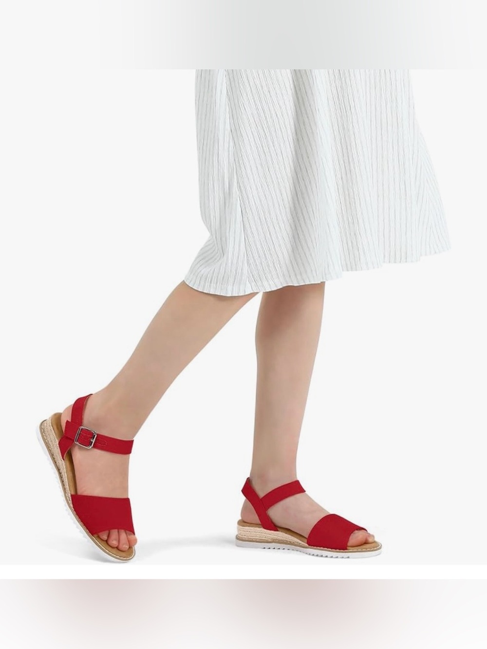 Red Ankle-Strap Espadrille Sandal with Buckle